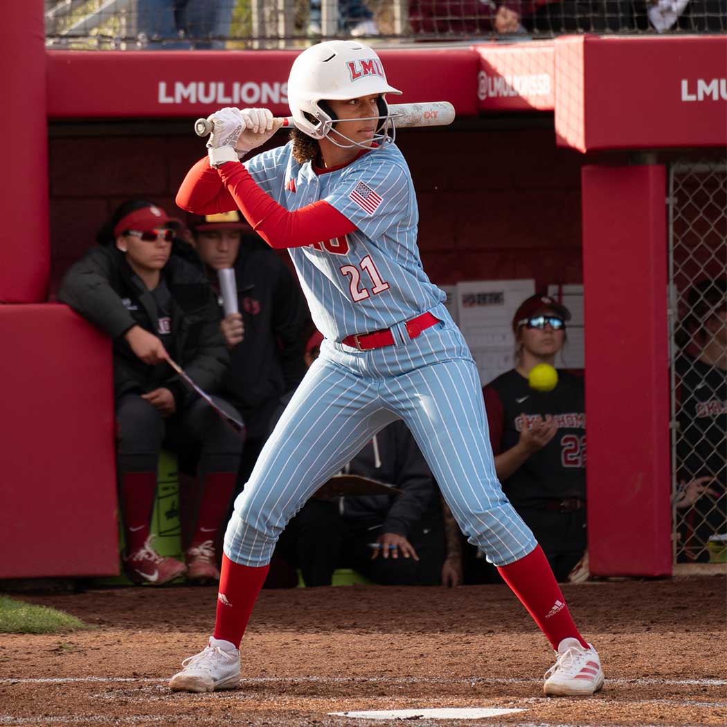LMU Women's Baseball Player at bat